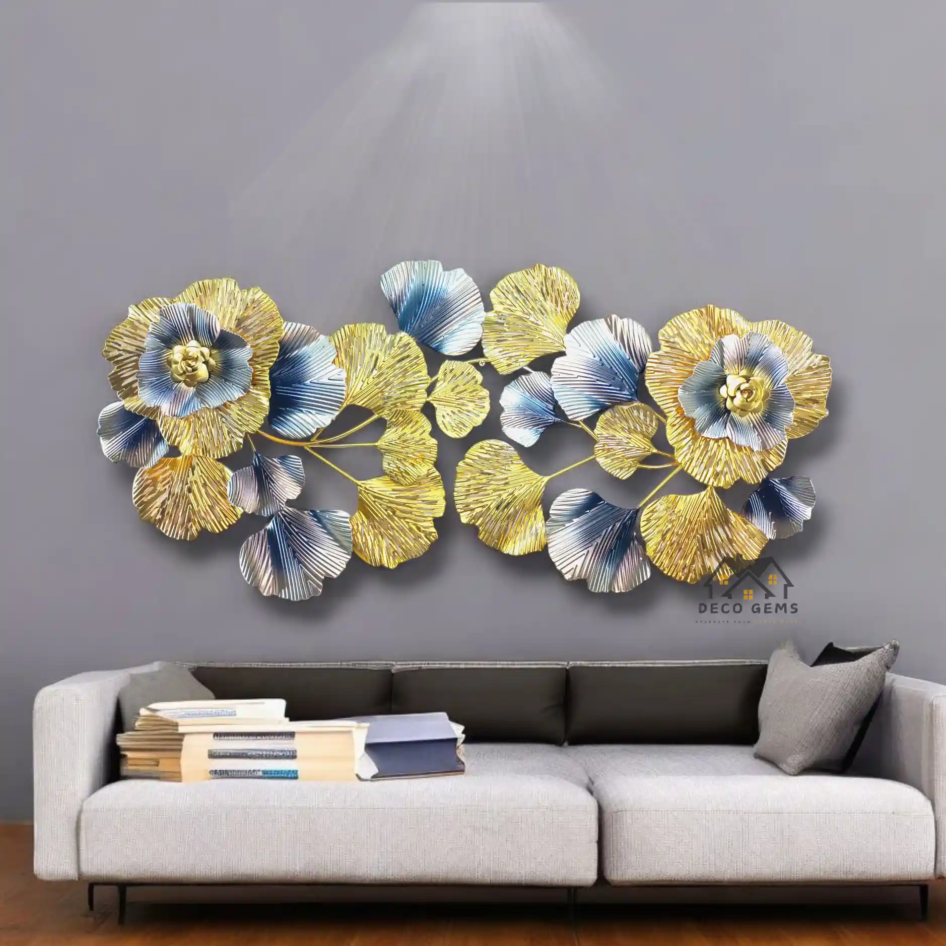 Golden-Black Metal Leaves & Flower Designed Wall Art