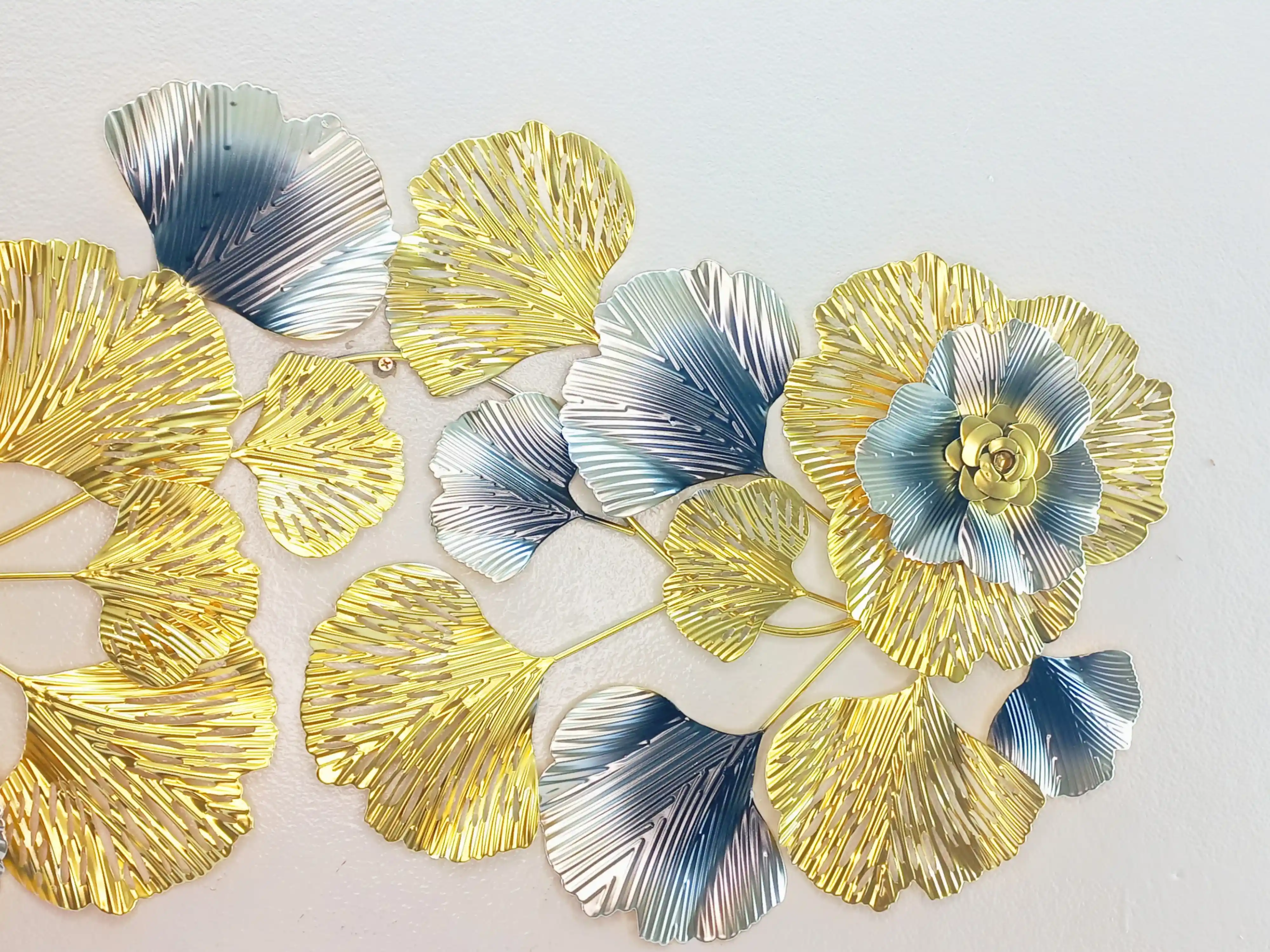 Golden-Black Metal Leaves & Flower Designed Wall Art