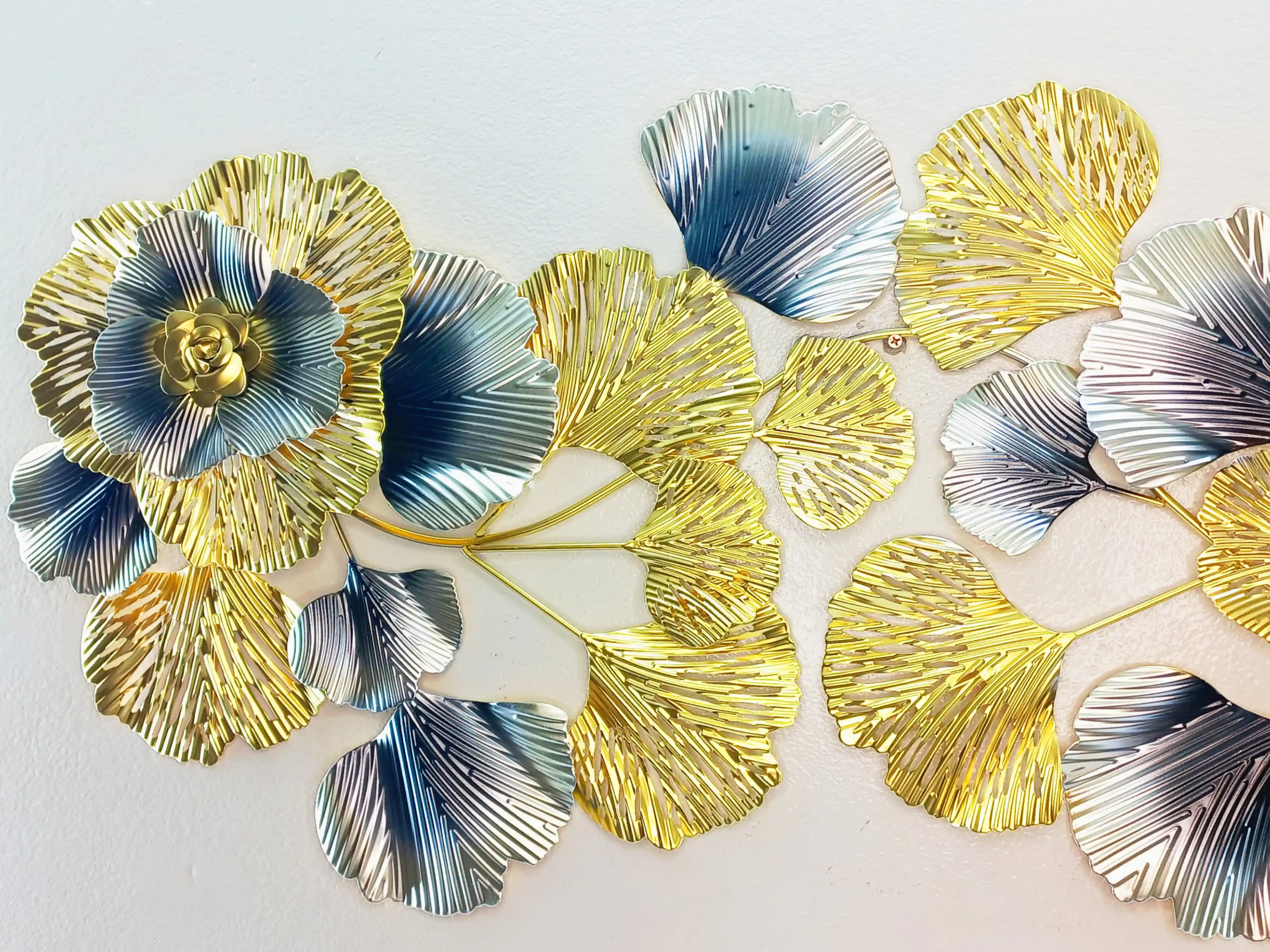 Golden-Black Metal Leaves & Flower Designed Wall Art