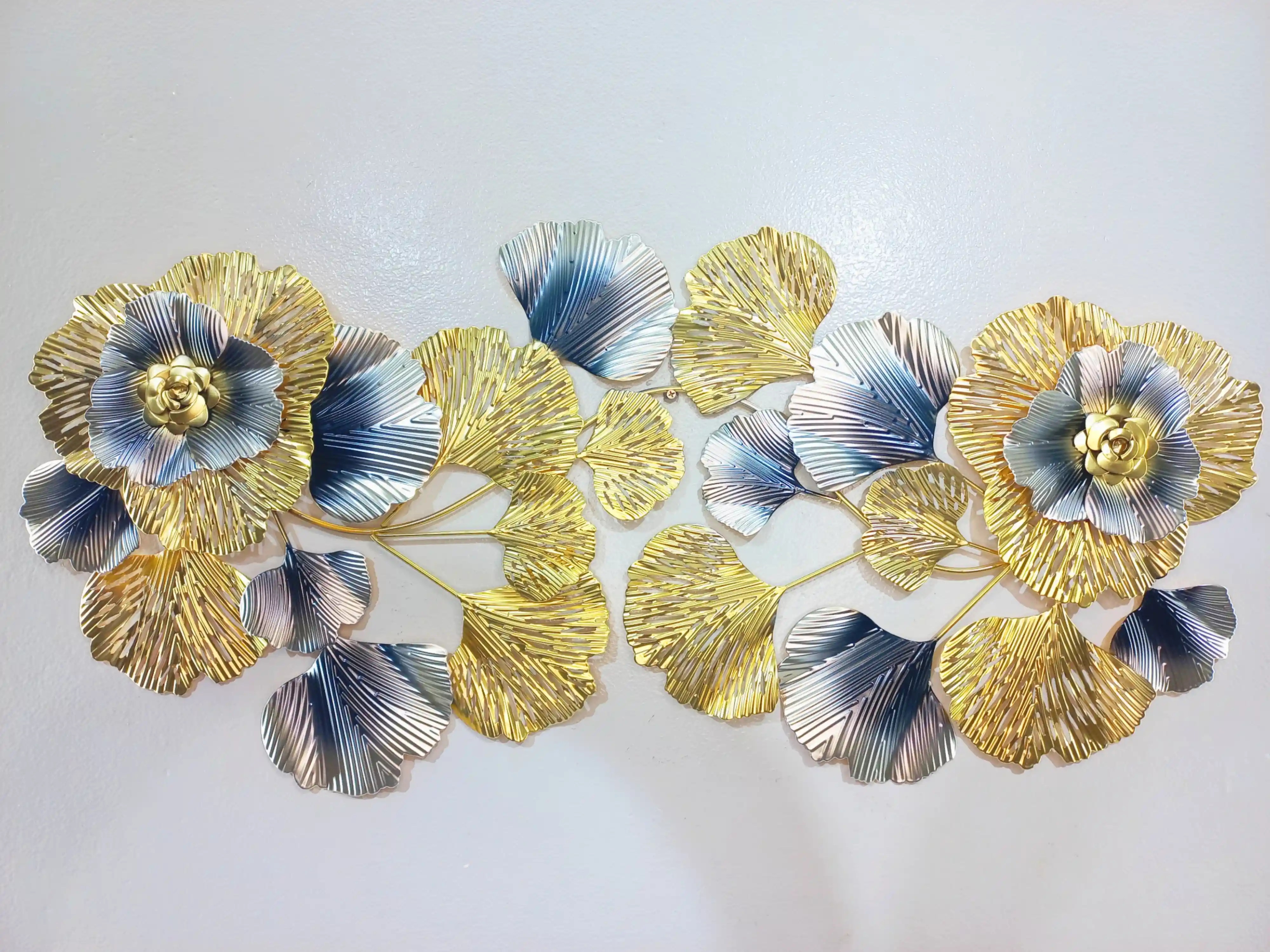 Golden-Black Metal Leaves & Flower Designed Wall Art