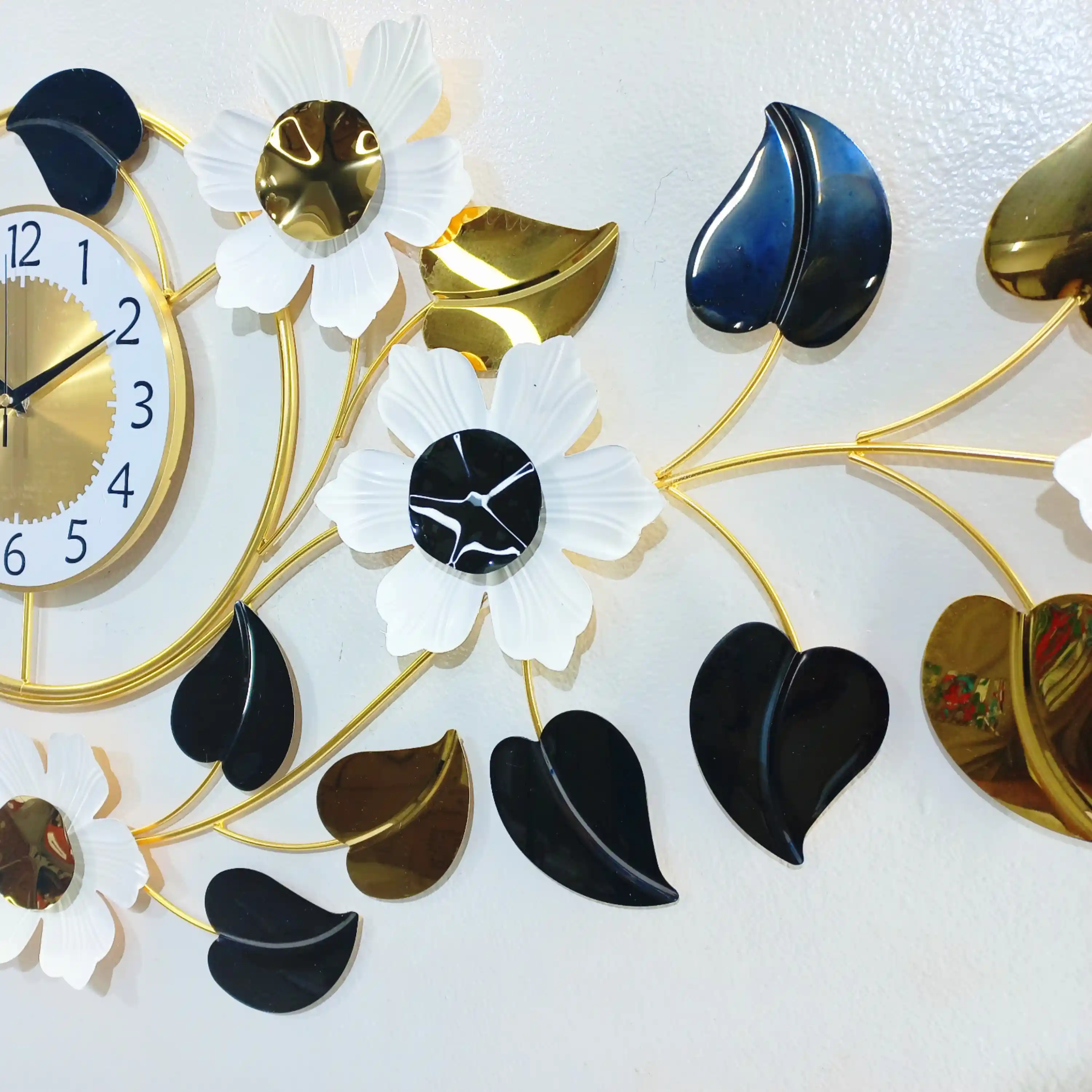 Glossy Leaf & White Floral Wall Decor Clock
