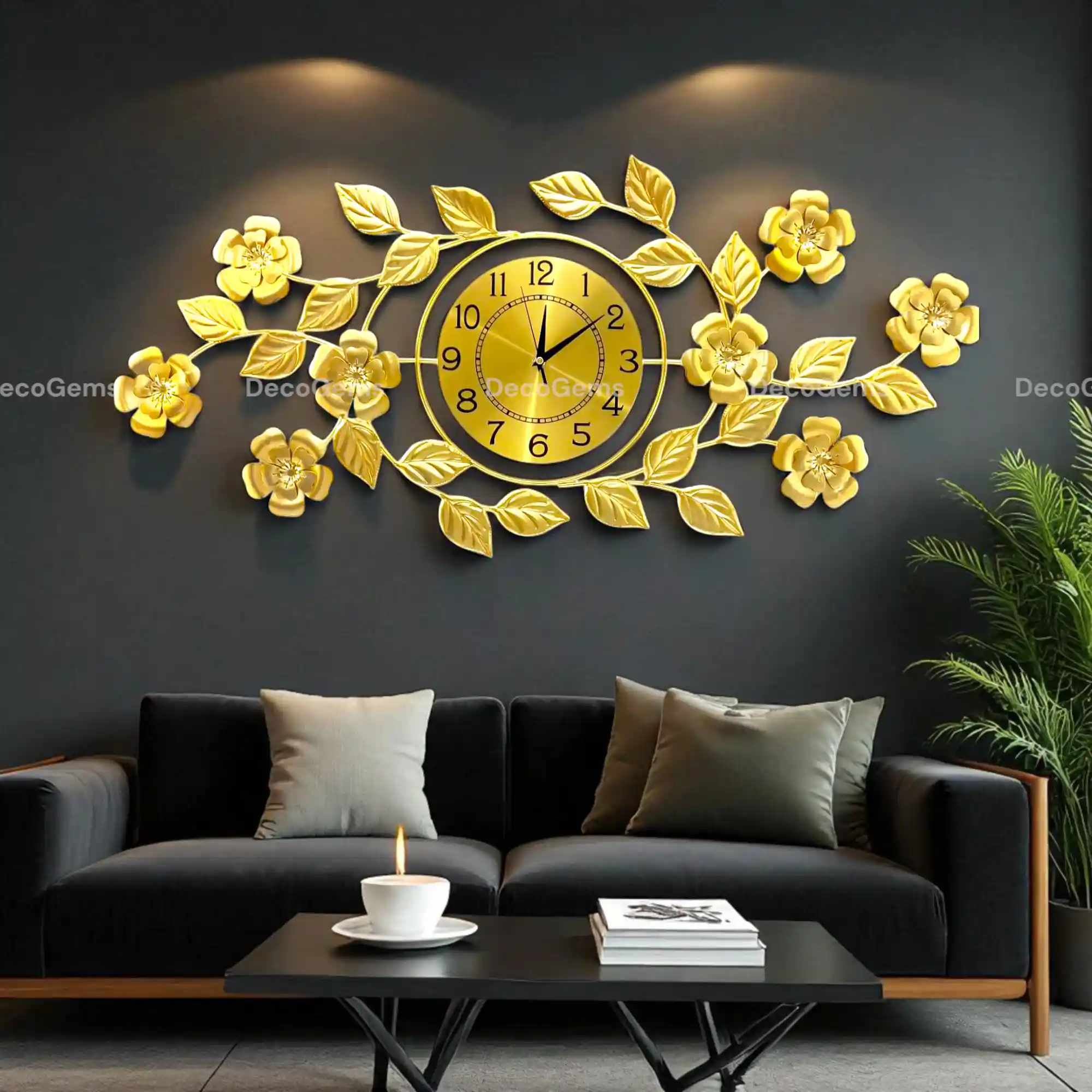 Golden Flower Metal Decorative Wall Clock