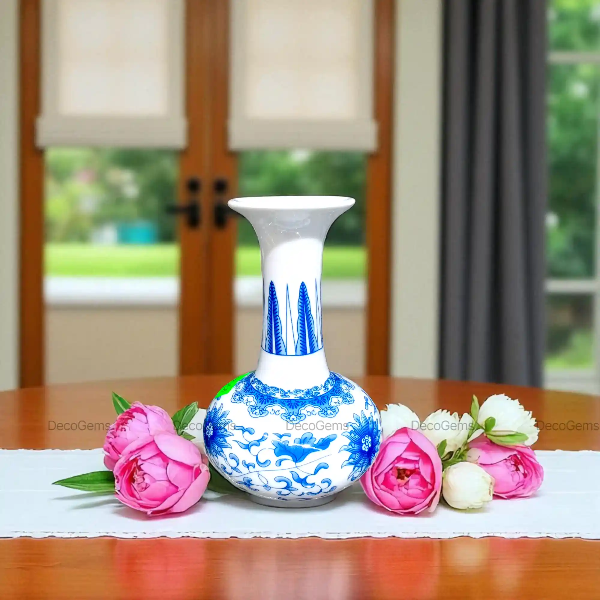 Blue Floral Designed Tube Flower Vase