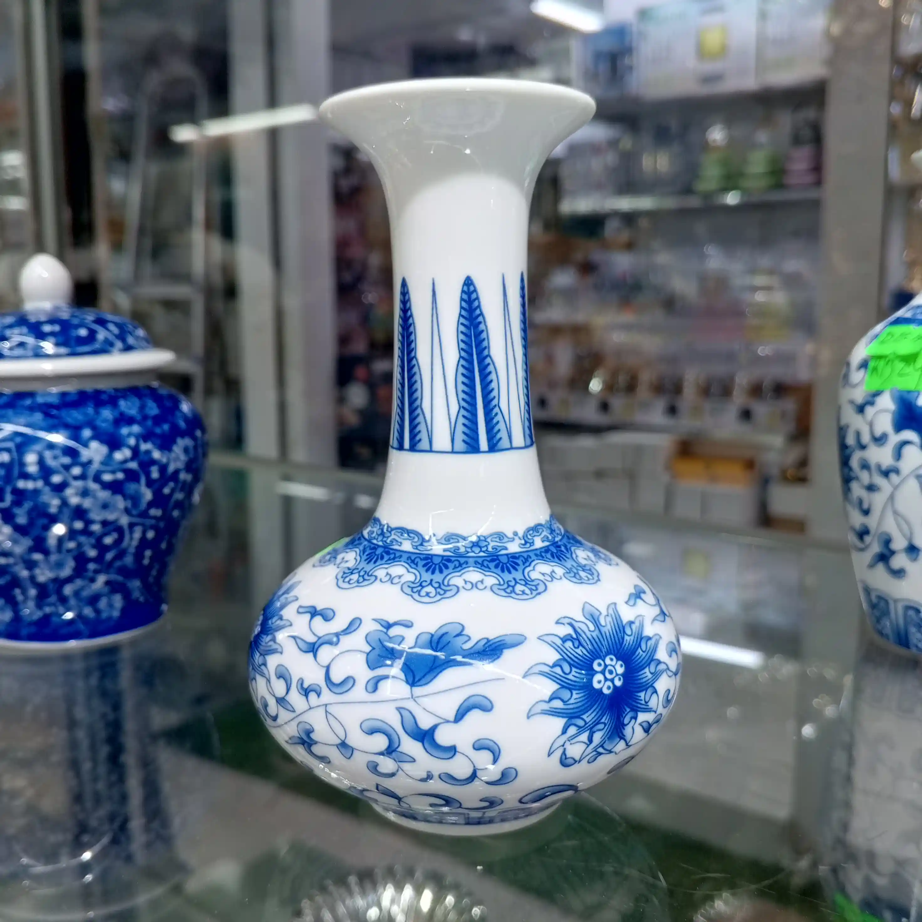 Blue Floral Designed Tube Flower Vase