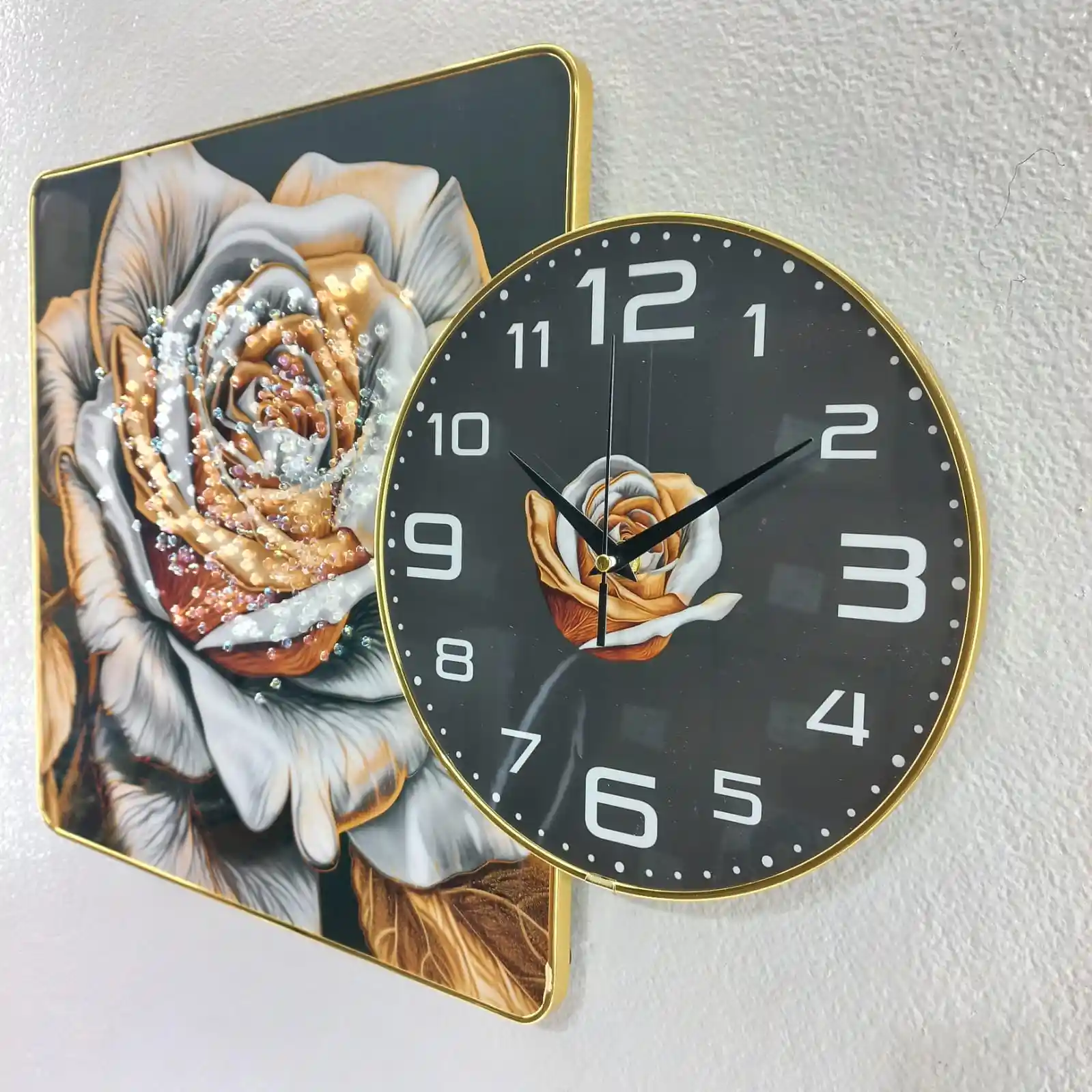 Golden-Black Floral Wall Scenery Clock- 17437