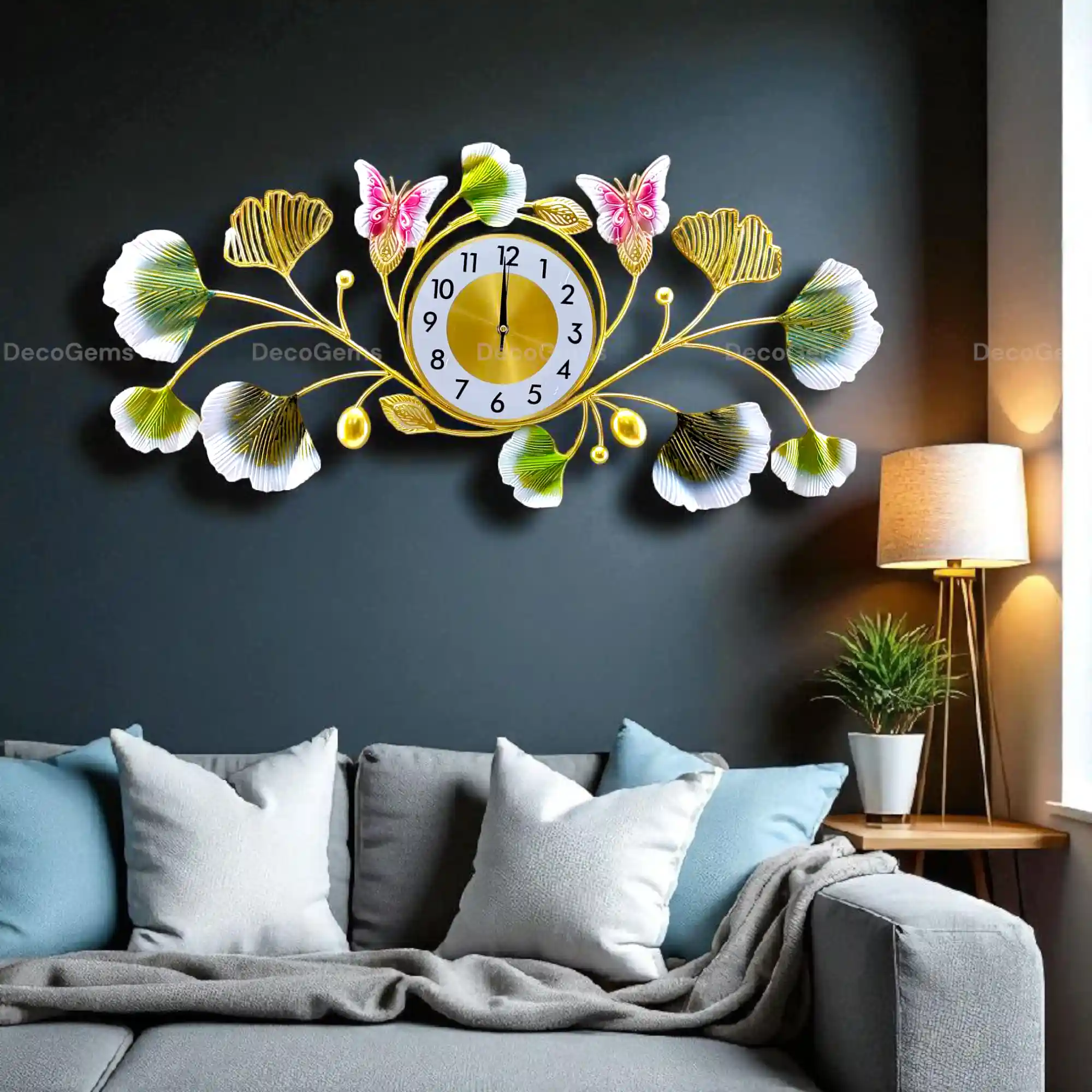 Butterfly & Leaf Designed Wall Décor Clock-17600