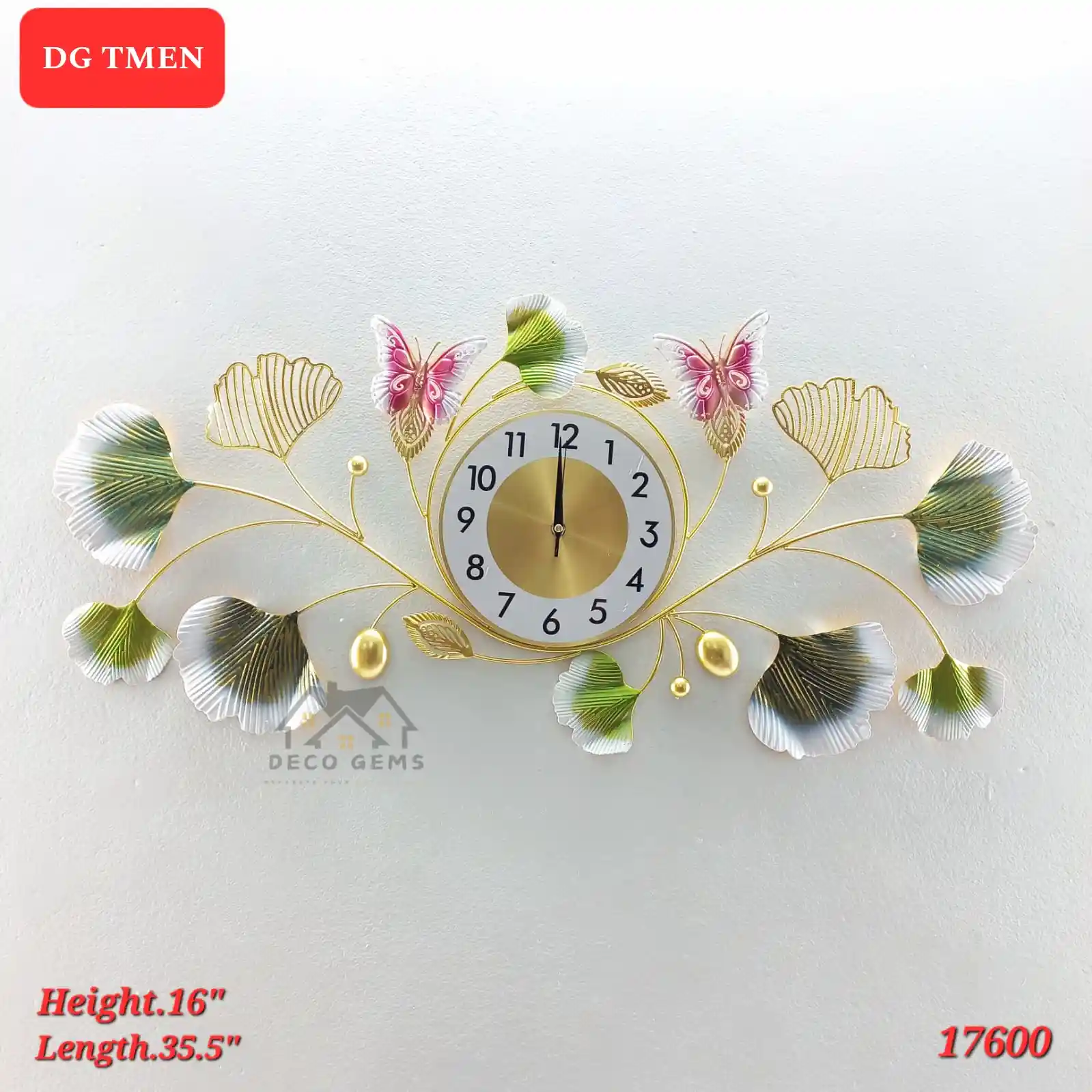 Butterfly & Leaf Designed Wall Décor Clock-17600