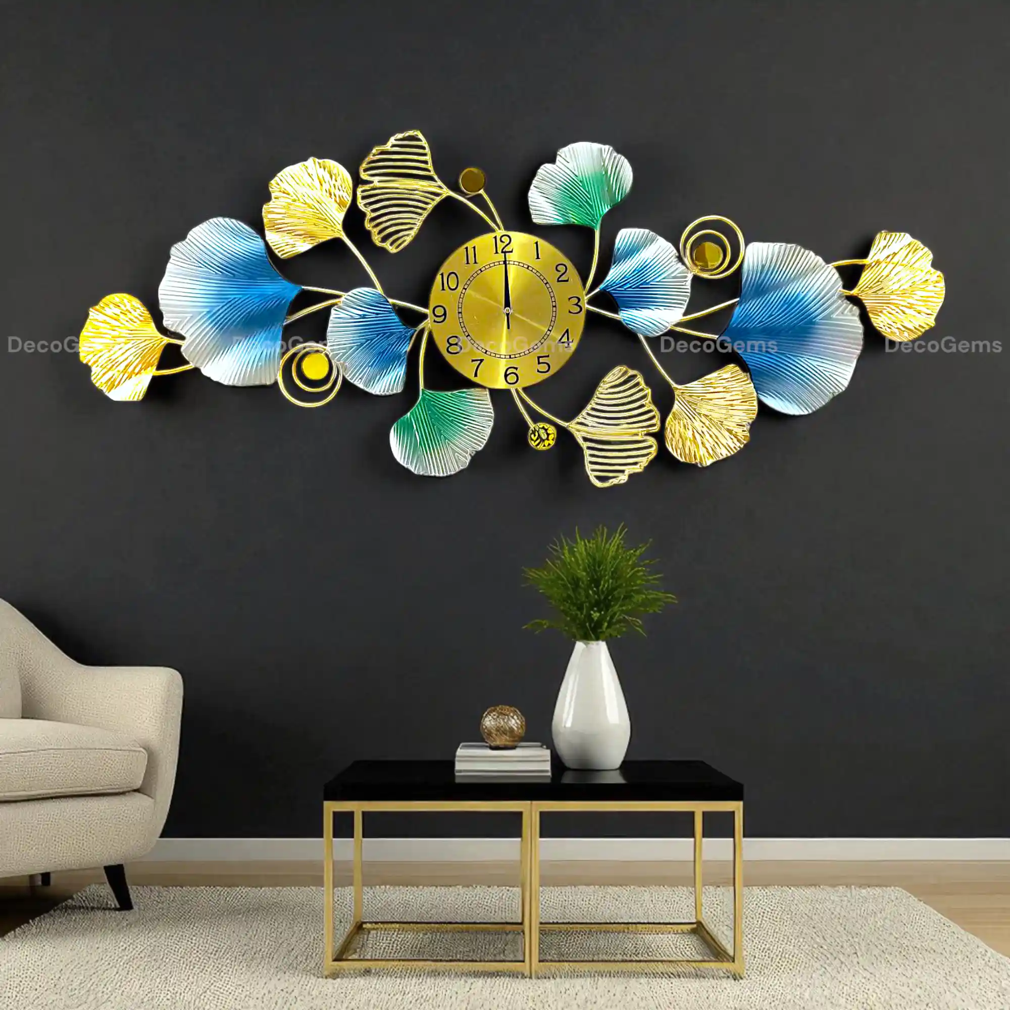 Metal Ginkgo Leaf Wall Décor Clock- 17606