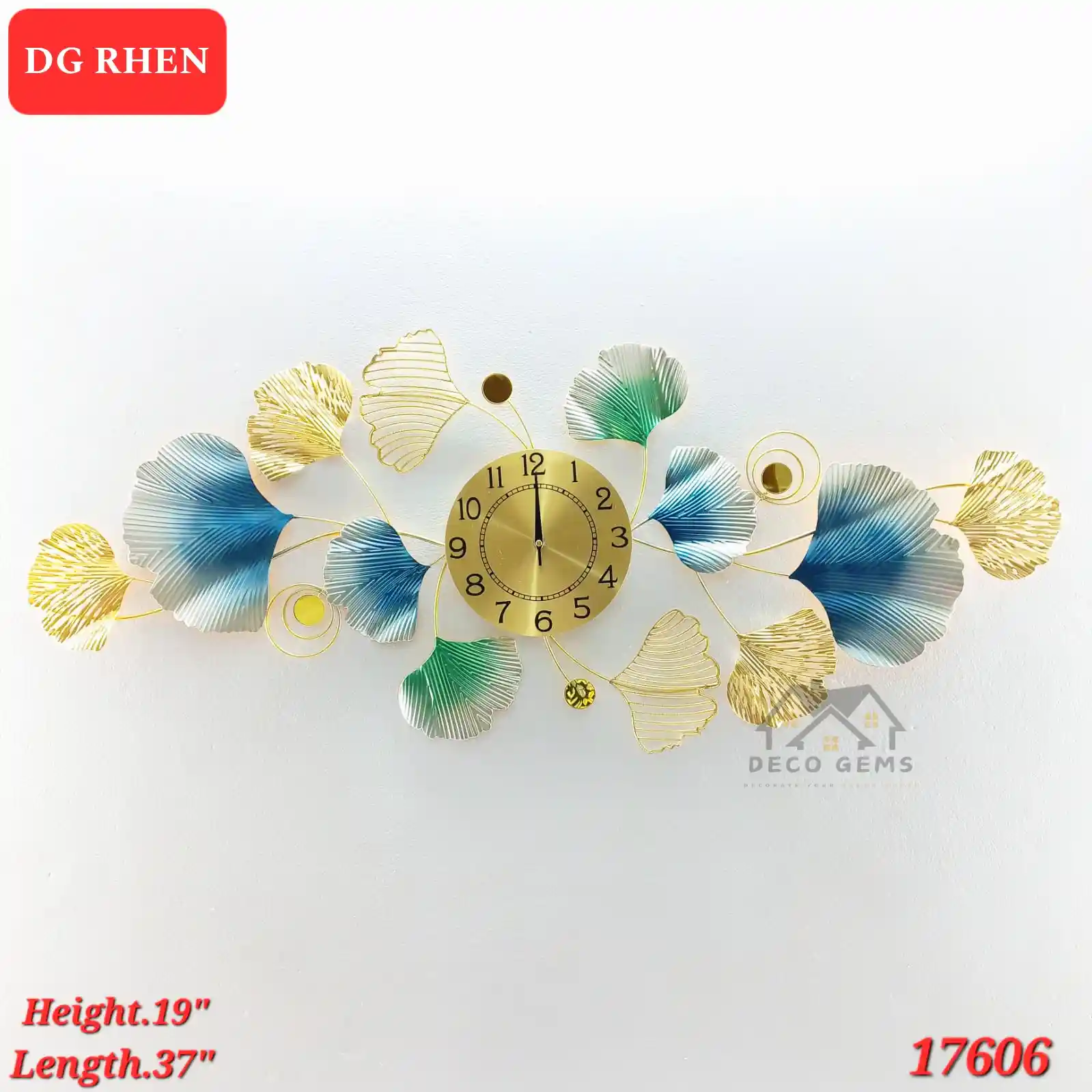 Metal Ginkgo Leaf Wall Décor Clock- 17606