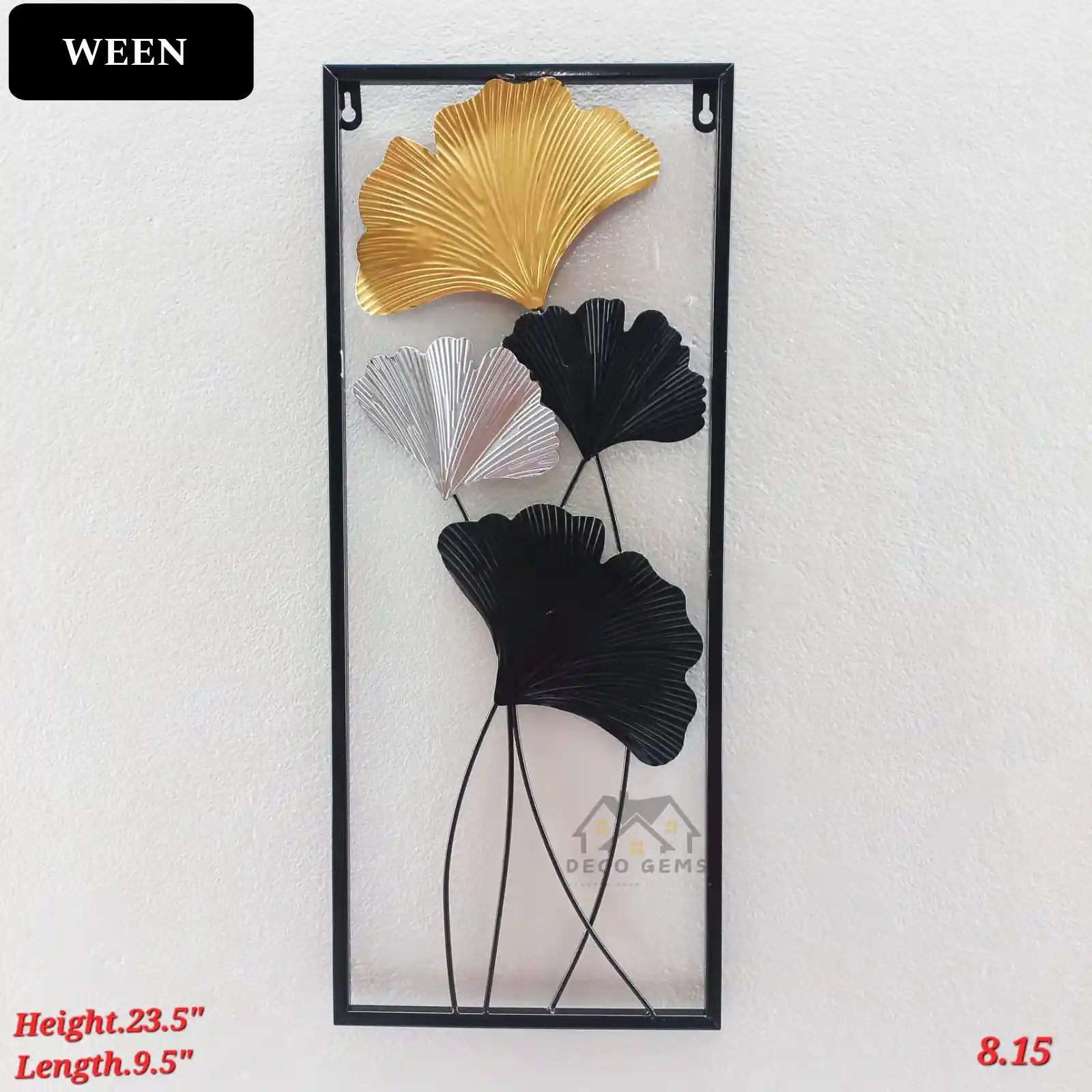 Golden-Gray-Black Ginkgo Leaf Designed Wall Décor- 8.15