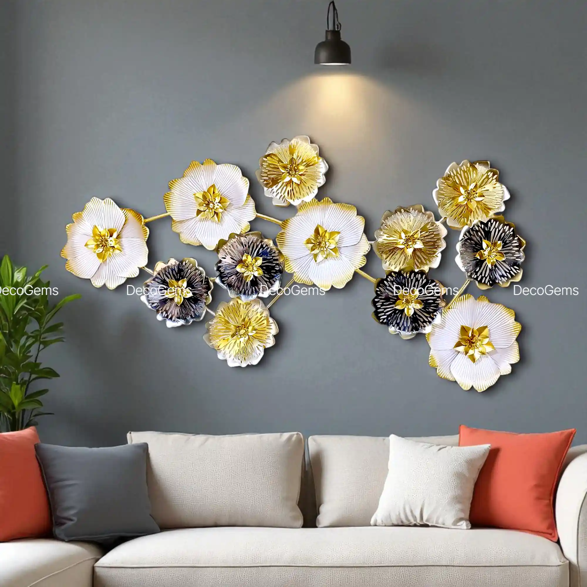 Metal Black-White Floral Decorative Wall Art