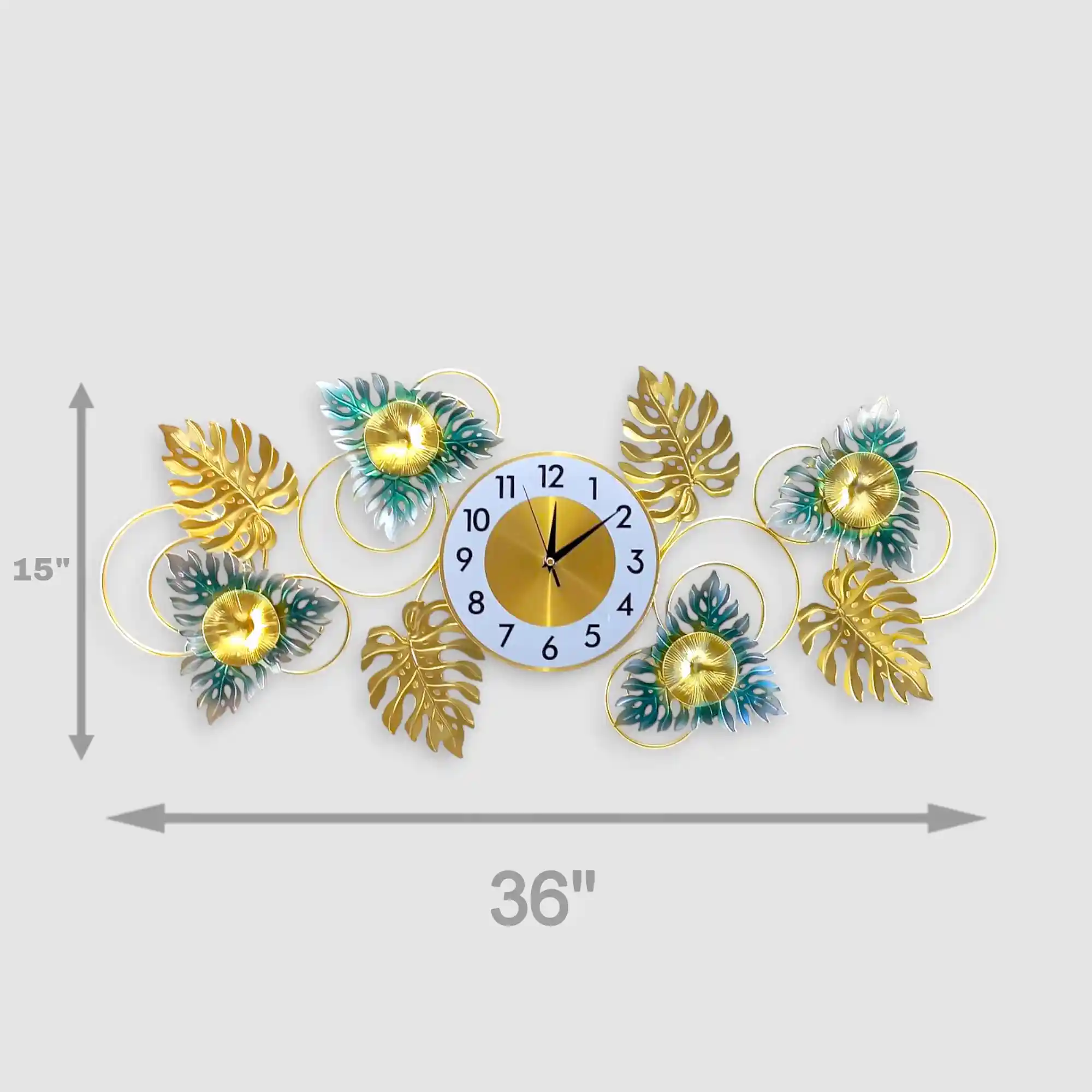 Metal Golden Leaf & Floral Wall Décor Clock- 17462