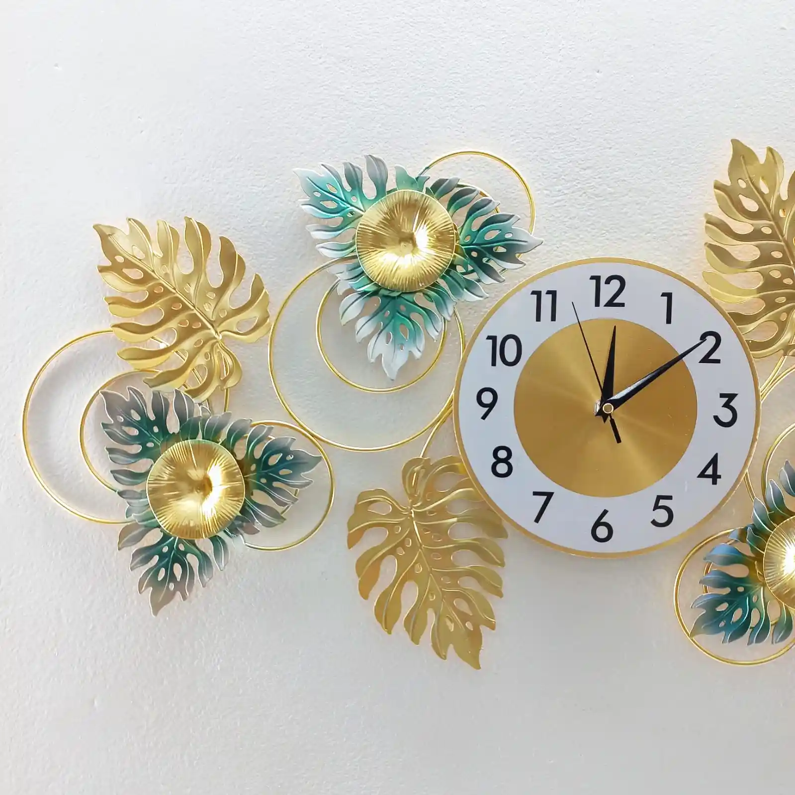 Metal Golden Leaf & Floral Wall Décor Clock- 17462
