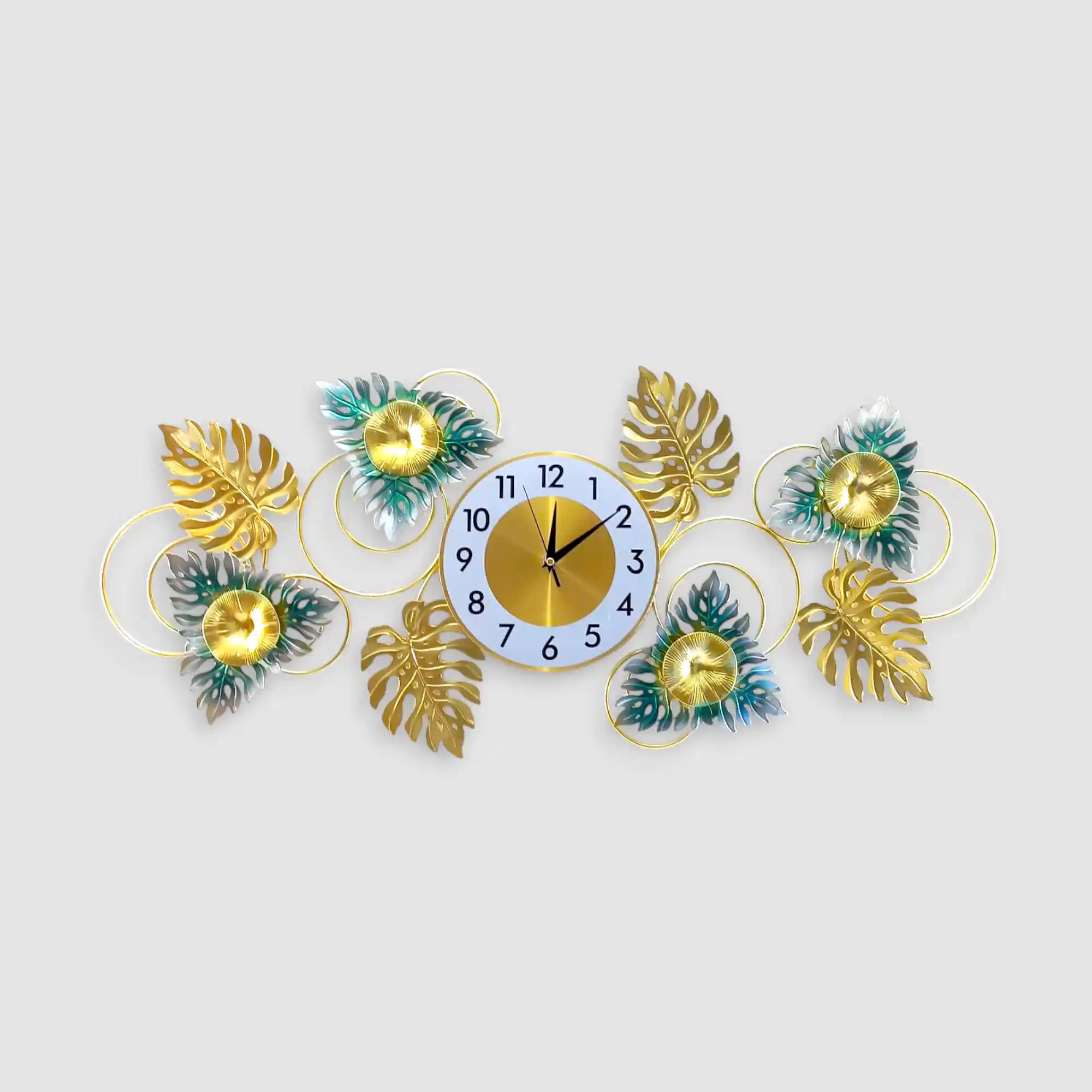 Metal Golden Leaf & Floral Wall Décor Clock- 17462