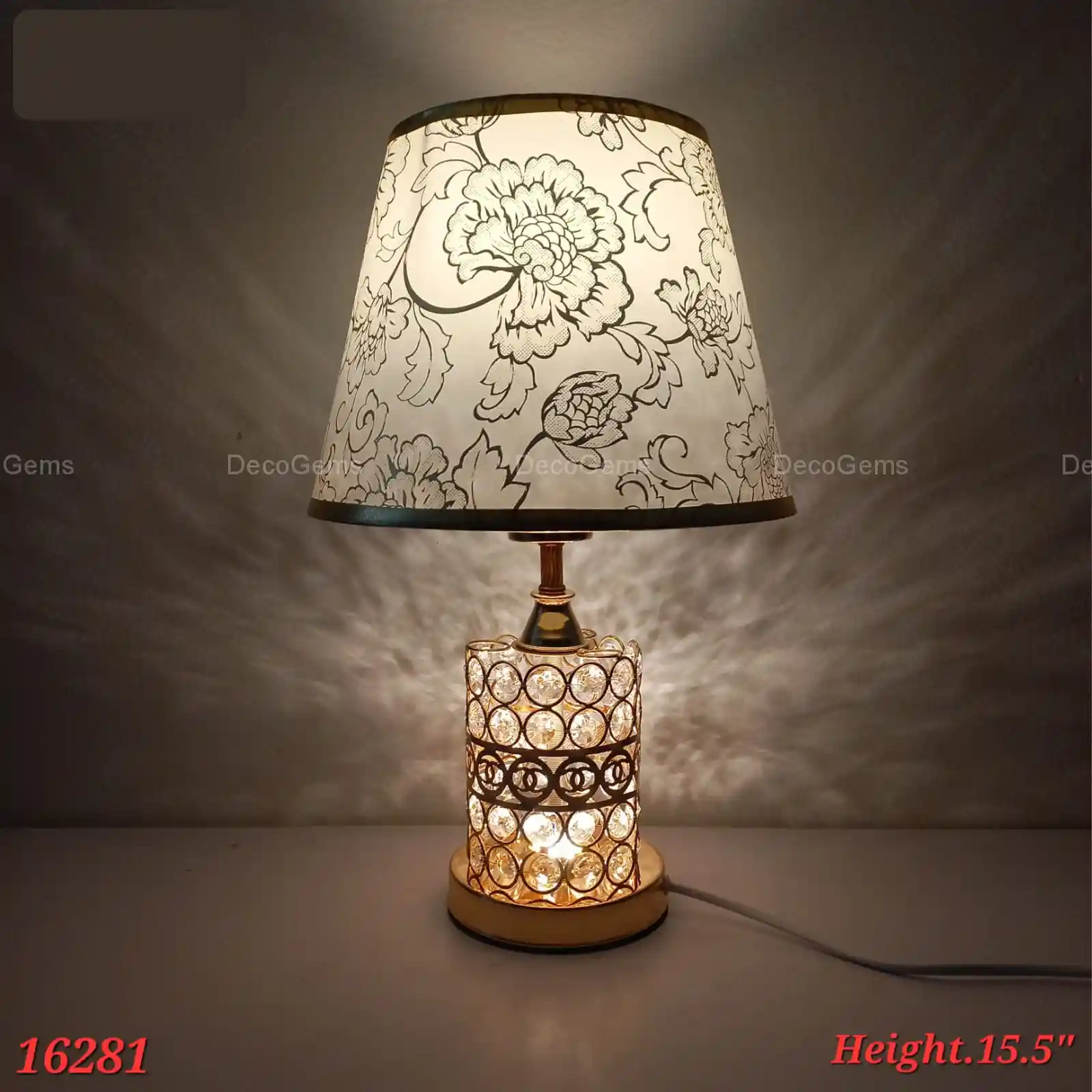 Crystal Stone & Floral Shaded Table Lamp - 16281