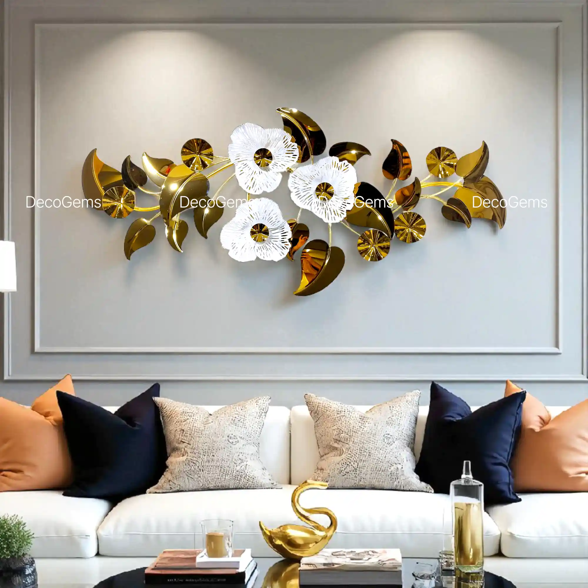 Metal Glossy Leaf & Floral Wall Décor - 17753