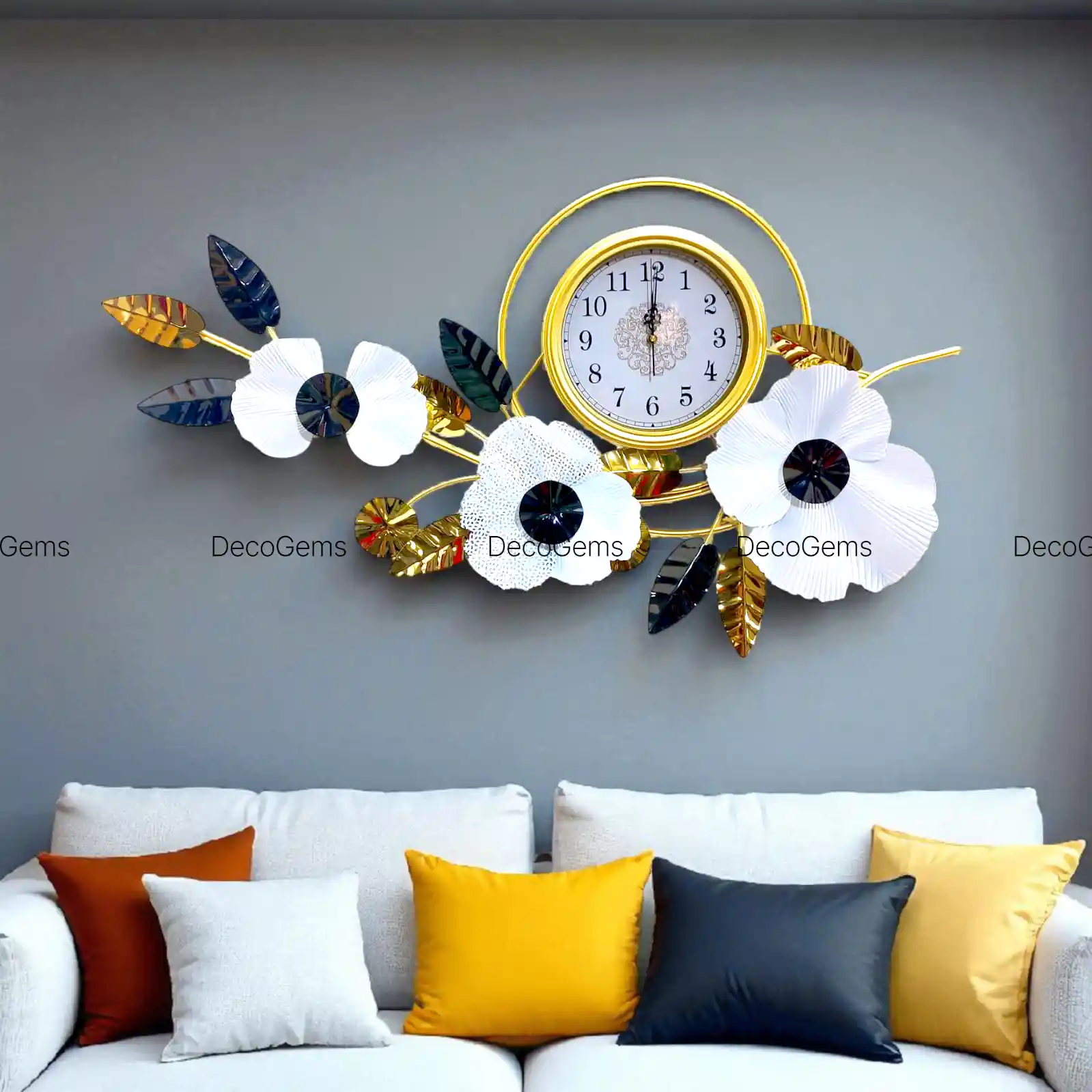 Metal Luxury Floral Wall Decor Clock - 17355