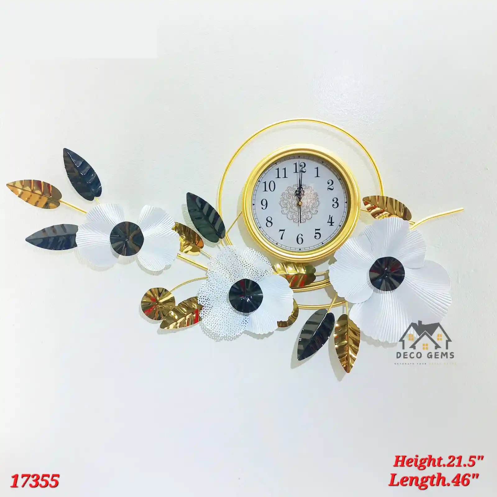 Metal Luxury Floral Wall Decor Clock - 17355