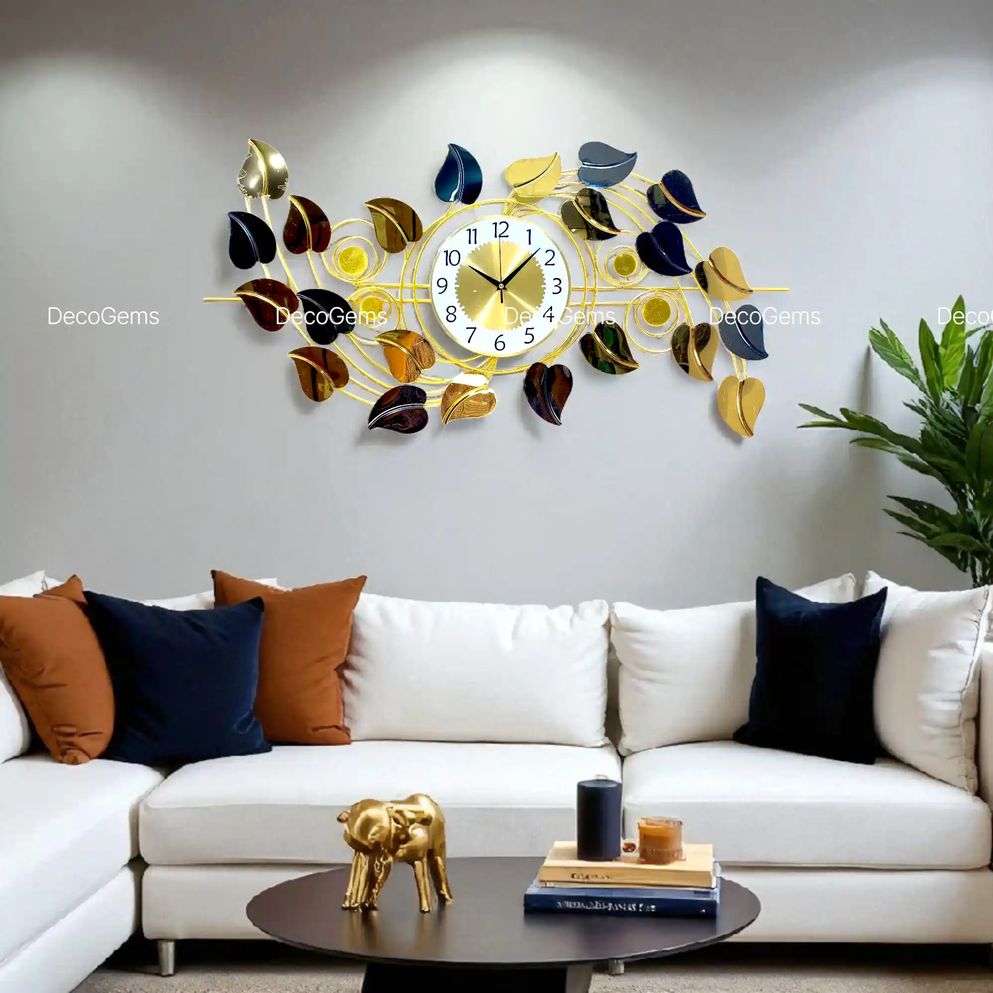 Metal Glossy Leaf Decorative Wall Clock