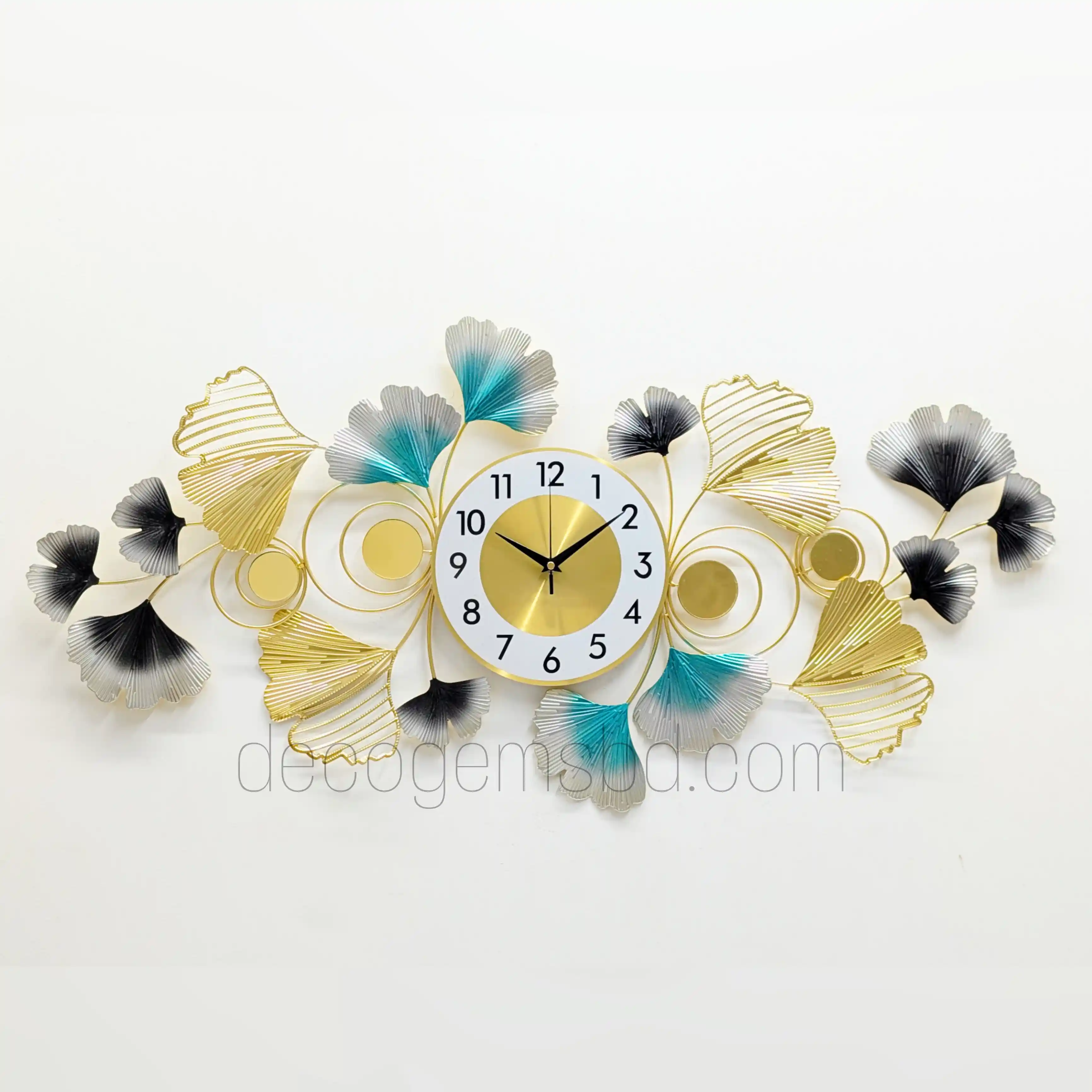 Metal Gingko Leaf Designed Wall Decor Clock - 24/6
