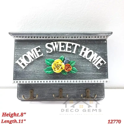 "Home Sweet Home" Wooden Key Holder - (Black)