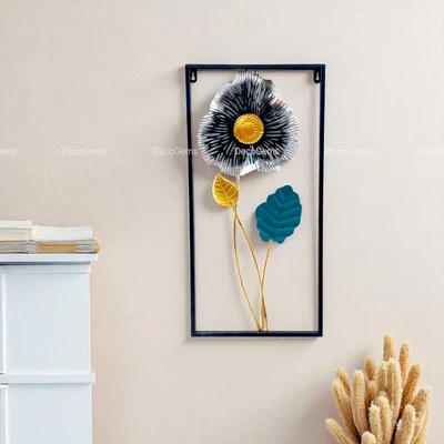 Black Floral & Leaf Designed Metal Wall Décor- 8.7