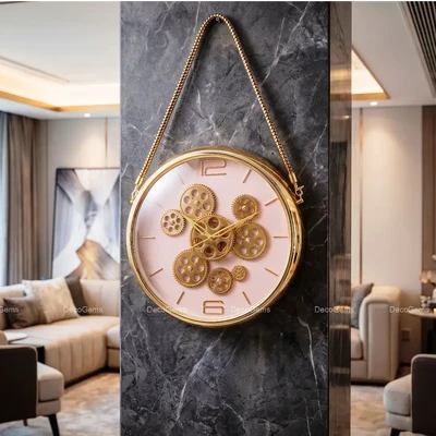 Light Pink Fiber Mechanical Gear Wall Clock