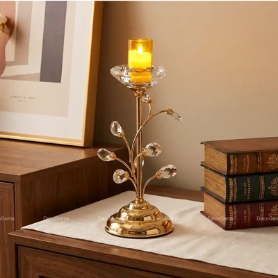 Royal Gold Crystal Candle Holder - 12"
