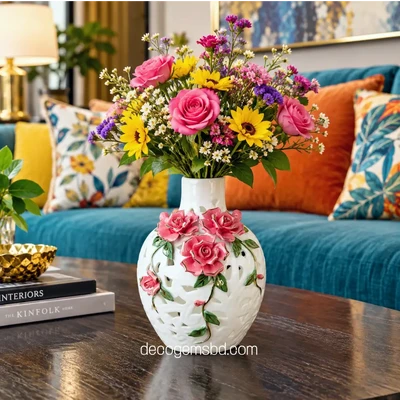 Elegant Ceramic Flower Vase with Rose Accents